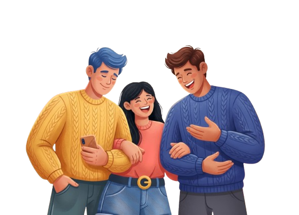 Friendship Dare Quiz illustration: three friends laughing together, ready to share a who knows me best quiz link